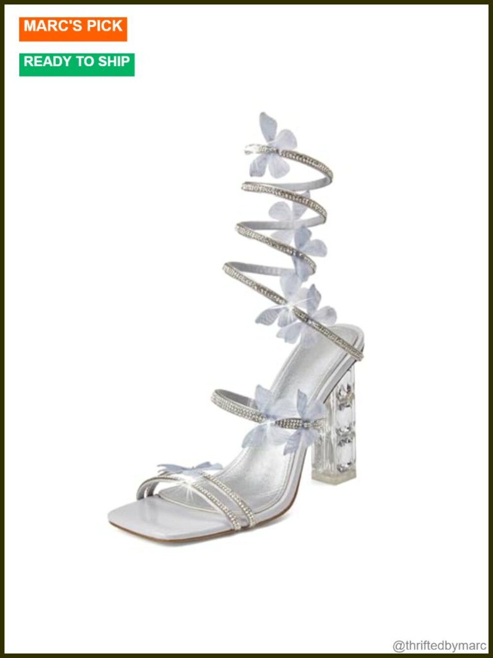 Rhinestone Butterfly Square Toe Heeled Sandals